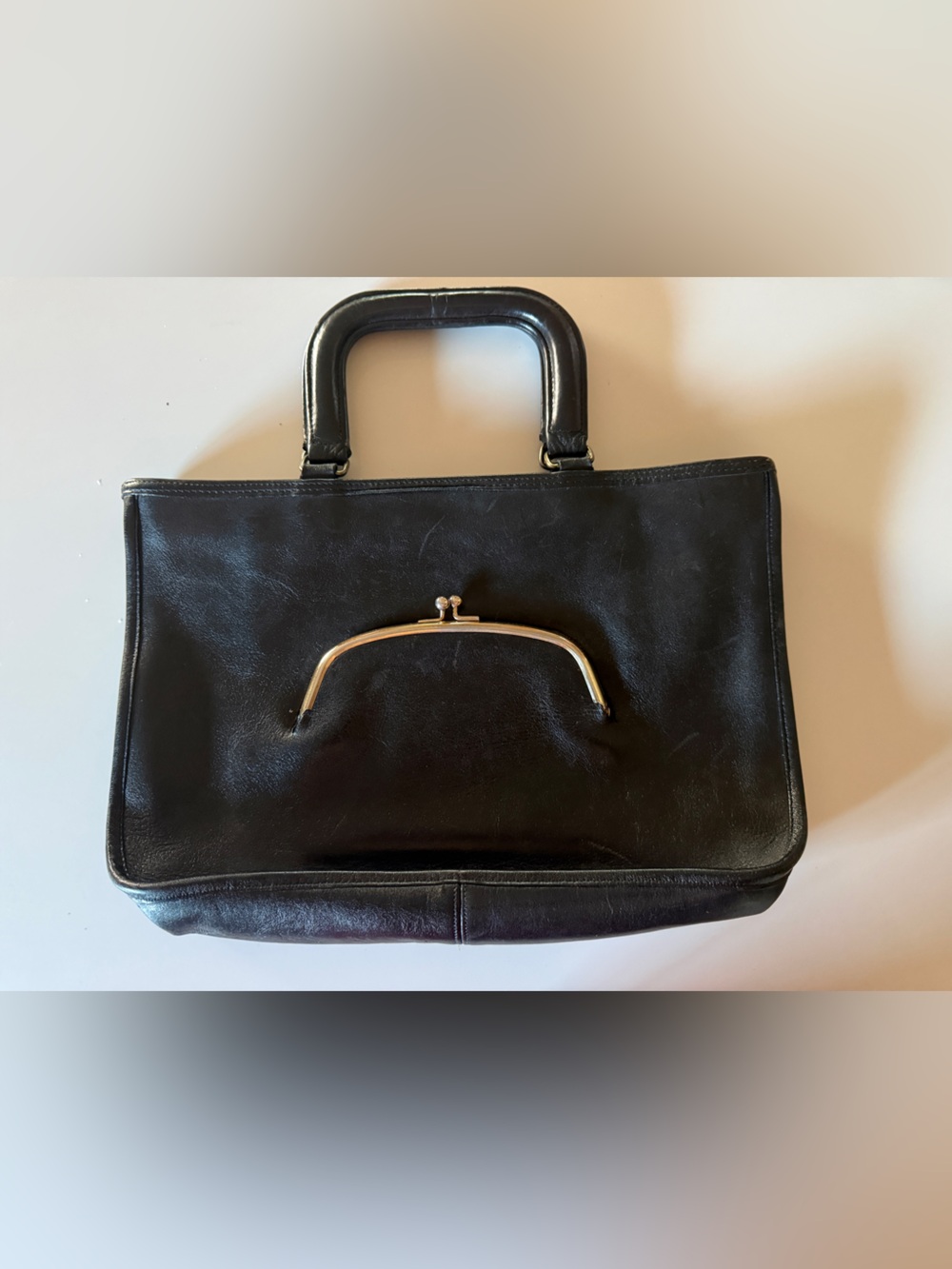 Classic Black Leather Top-Handle Bag